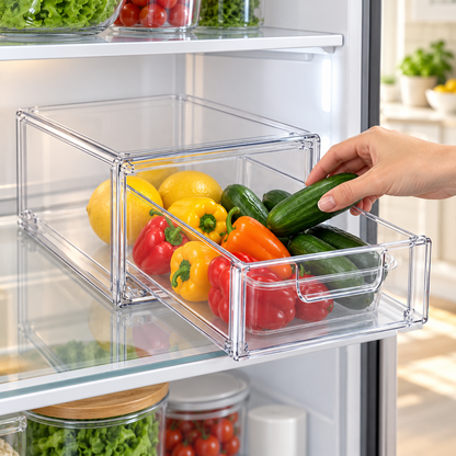 🧊 Fridge Organizer | Clear Storage Drawer Design | Kitchen & Refrigerator Use | Home Organization Essential