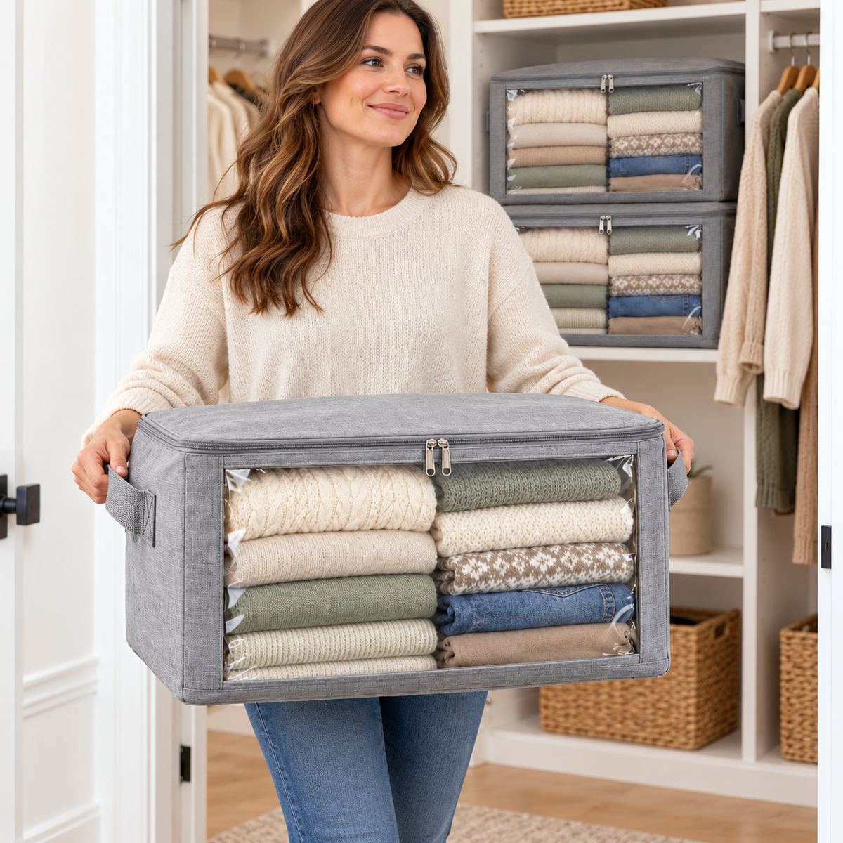 👕 Closet Organizer | Fabric Storage Bags | Bedroom & Wardrobe Storage | Families & Homeowners | Clear-Window Stackable Design