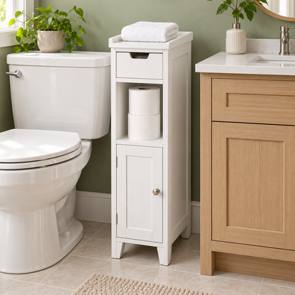 🧻 Bathroom Storage | Slim Freestanding Cabinet | Toilet & Small-Space Organization | Homeowners & Renters | Narrow Multi-Level Design