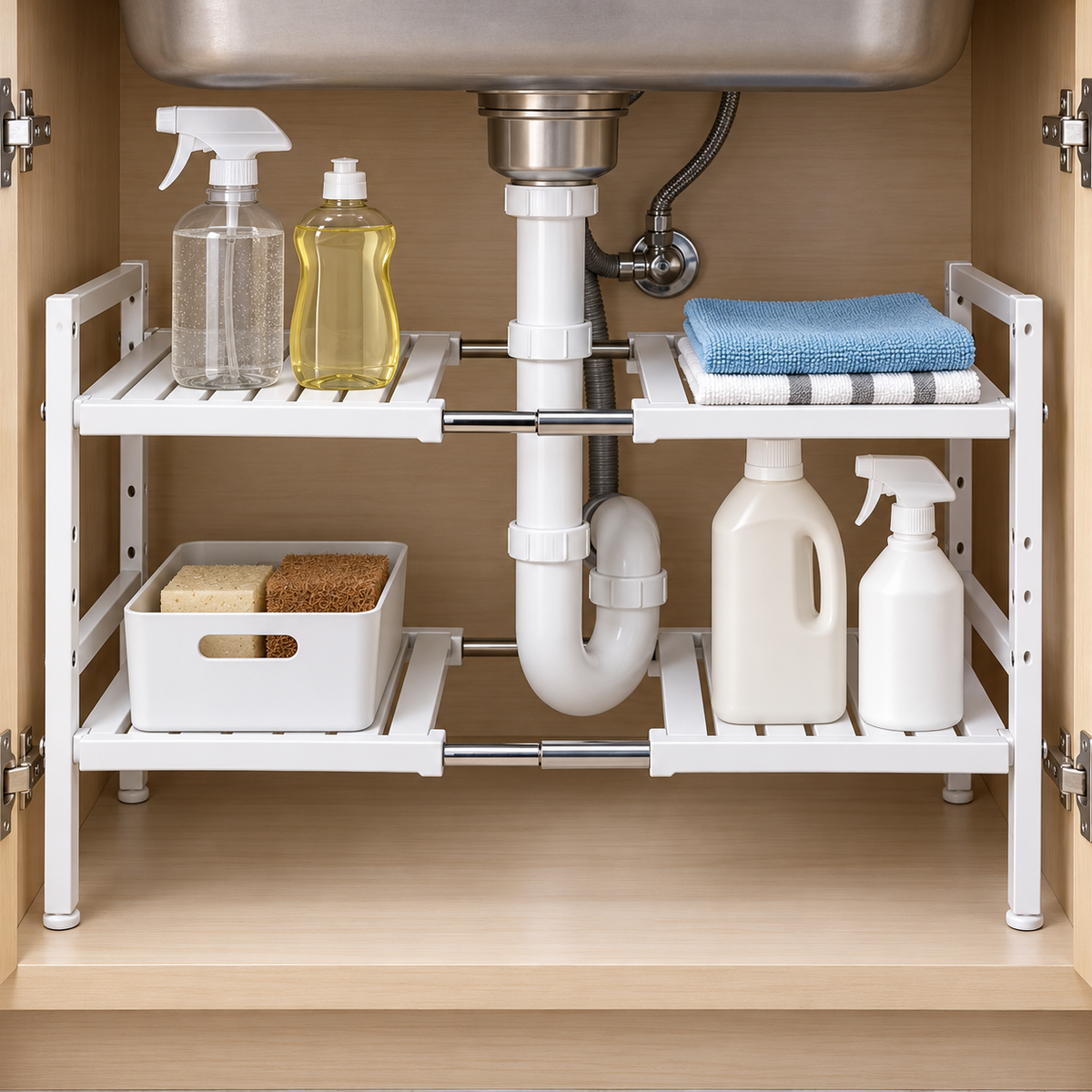 🧺 Space-Saving Organizer | Adjustable Storage Rack | Kitchen & Bathroom Use | Homeowners & Families
