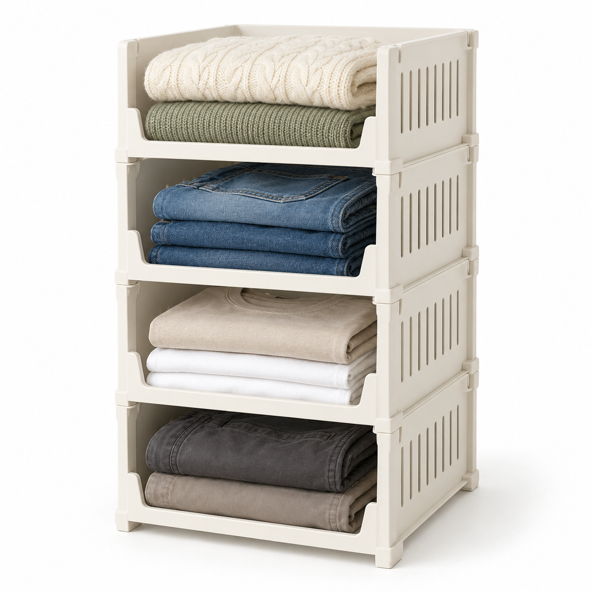 🧺 Closet Organizer | Stackable Storage Bins | Wardrobe & Bedroom Storage | Families & Homeowners | Open-Front Four-Tier Design