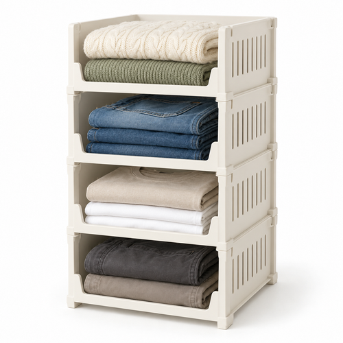 🧺 Closet Organizer | Stackable Storage Bins | Wardrobe & Bedroom Storage | Families & Homeowners | Open-Front Four-Tier Design