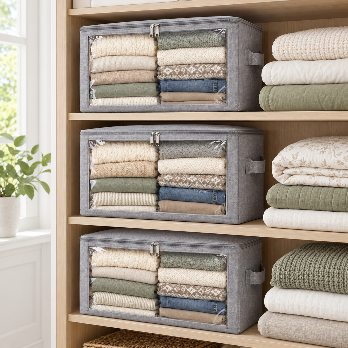 👕 Closet Organizer | Fabric Storage Bags | Bedroom & Wardrobe Storage | Families & Homeowners | Clear-Window Stackable Design