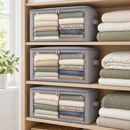 👕 Closet Organizer | Fabric Storage Bags | Bedroom & Wardrobe Storage | Families & Homeowners | Clear-Window Stackable Design