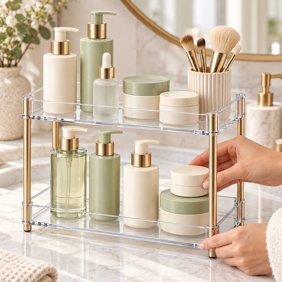✨ Vanity Organizer | Clear Two-Tier Storage Rack | Bathroom & Dressing Table | Beauty Lovers & Homeowners | Elegant Open Display