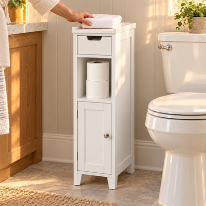 🧻 Bathroom Storage | Slim Freestanding Cabinet | Toilet & Small-Space Organization | Homeowners & Renters | Narrow Multi-Level Design