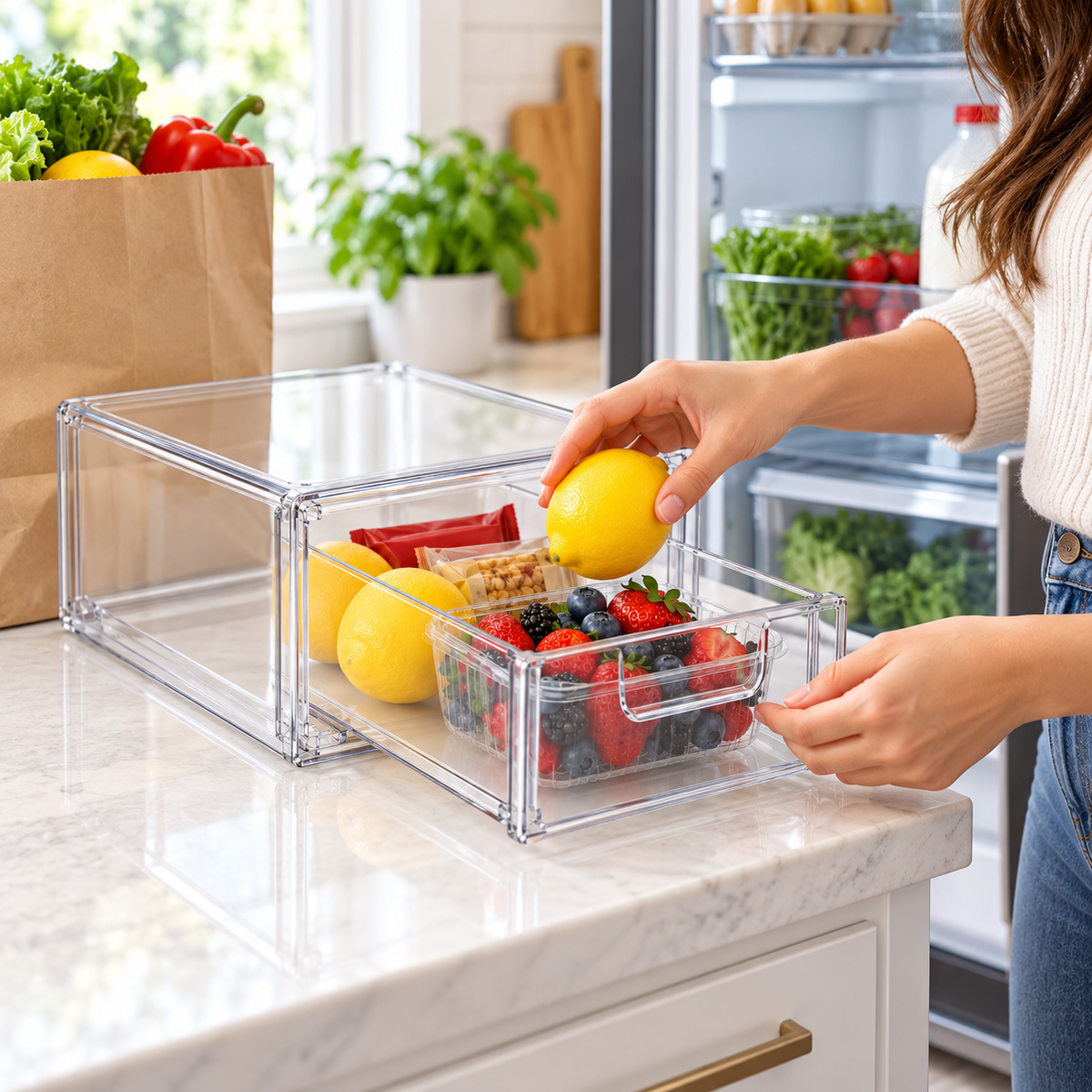 🧊 Fridge Organizer | Clear Storage Drawer Design | Kitchen & Refrigerator Use | Home Organization Essential