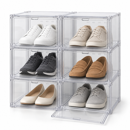 👟 Shoe Organizer | Clear Stackable Boxes | Closet & Entryway Storage | Sneaker Lovers & Families | Drop-Front Display Design