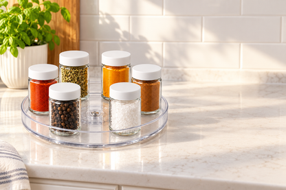🌀 Pantry Essential | Clear Acrylic Kitchen Organizer | Effortless Rotating Access