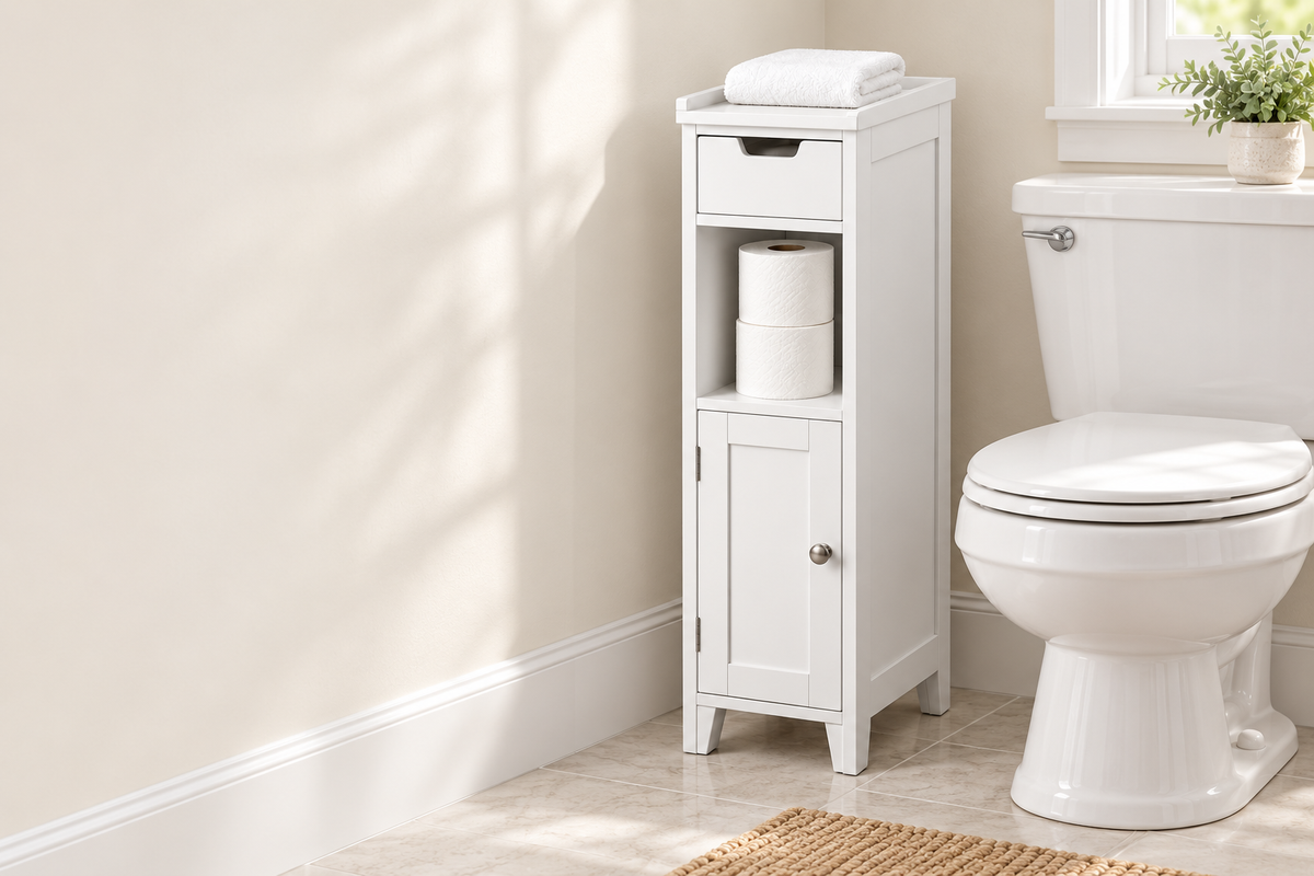 🧻 Bathroom Storage | Slim Freestanding Cabinet | Toilet & Small-Space Organization | Homeowners & Renters | Narrow Multi-Level Design