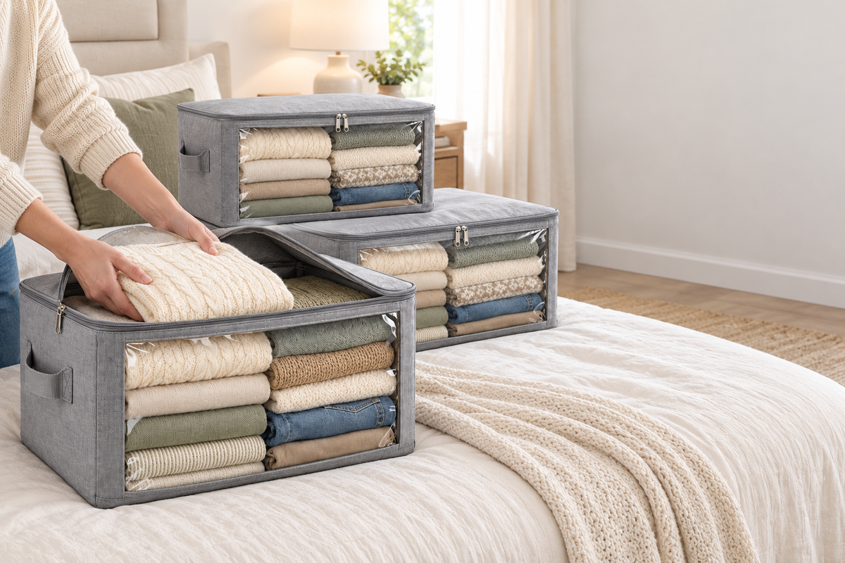 👕 Closet Organizer | Fabric Storage Bags | Bedroom & Wardrobe Storage | Families & Homeowners | Clear-Window Stackable Design