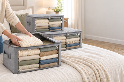 👕 Closet Organizer | Fabric Storage Bags | Bedroom & Wardrobe Storage | Families & Homeowners | Clear-Window Stackable Design