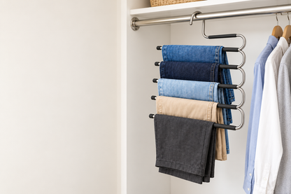 👖 Closet Essential | Multi-Tier Pants Hanger | Wardrobe & Bedroom Storage | Families & Fashion Lovers | Space-Saving S-Shaped Display
