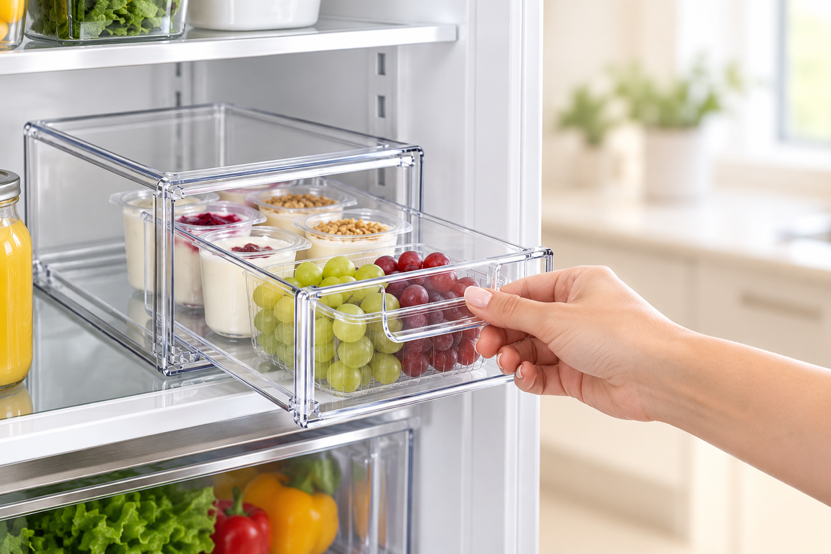 🧊 Fridge Organizer | Clear Storage Drawer Design | Kitchen & Refrigerator Use | Home Organization Essential