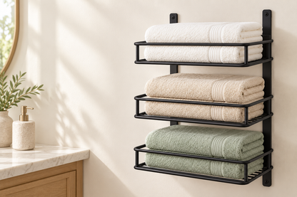 🛁 Towel Storage | Metal Wall-Mounted Rack | Bathroom & Linen Organization | Families & Homeowners | Three-Tier Hotel-Style Display