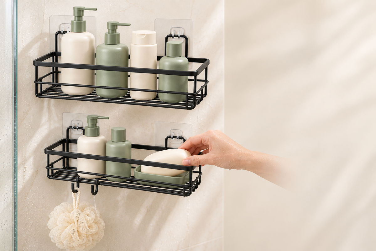 🚿 Shower Organizer | No-Drill Wall Caddy Set | Bathroom & Shower Storage | Families & Renters | Two-Tier Hanging Design
