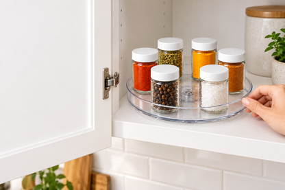 🌀 Pantry Essential | Clear Acrylic Kitchen Organizer | Effortless Rotating Access