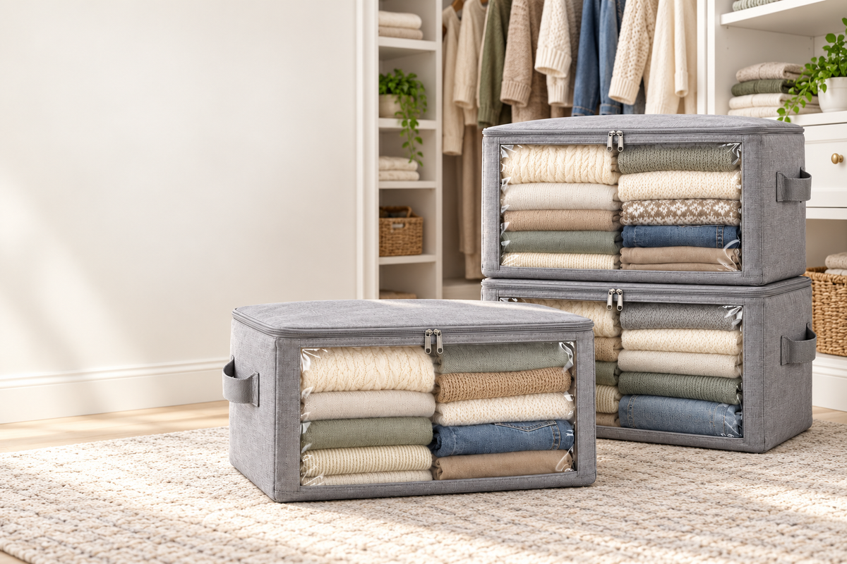 👕 Closet Organizer | Fabric Storage Bags | Bedroom & Wardrobe Storage | Families & Homeowners | Clear-Window Stackable Design