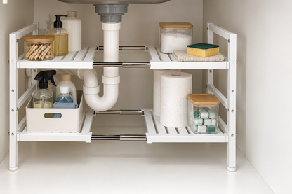 🧺 Space-Saving Organizer | Adjustable Storage Rack | Kitchen & Bathroom Use | Homeowners & Families