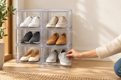 👟 Shoe Organizer | Clear Stackable Boxes | Closet & Entryway Storage | Sneaker Lovers & Families | Drop-Front Display Design