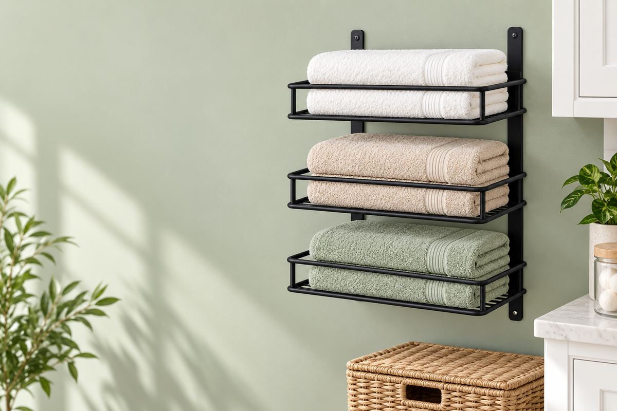 🛁 Towel Storage | Metal Wall-Mounted Rack | Bathroom & Linen Organization | Families & Homeowners | Three-Tier Hotel-Style Display