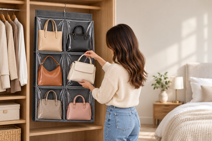 👜 Handbag Organizer | Clear Hanging Storage | Closet & Wardrobe Display | Bag Lovers & Fashionistas | Six-Pocket Space-Saving Design