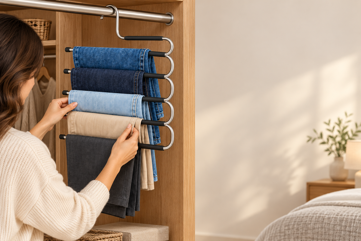 👖 Closet Essential | Multi-Tier Pants Hanger | Wardrobe & Bedroom Storage | Families & Fashion Lovers | Space-Saving S-Shaped Display