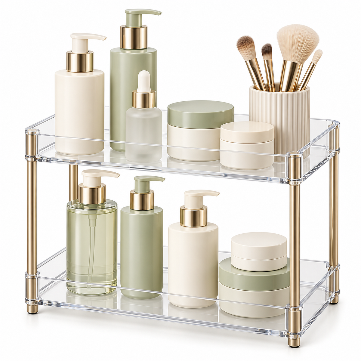 ✨ Vanity Organizer | Clear Two-Tier Storage Rack | Bathroom & Dressing Table | Beauty Lovers & Homeowners | Elegant Open Display