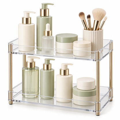 ✨ Vanity Organizer | Clear Two-Tier Storage Rack | Bathroom & Dressing Table | Beauty Lovers & Homeowners | Elegant Open Display