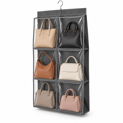 👜 Handbag Organizer | Clear Hanging Storage | Closet & Wardrobe Display | Bag Lovers & Fashionistas | Six-Pocket Space-Saving Design