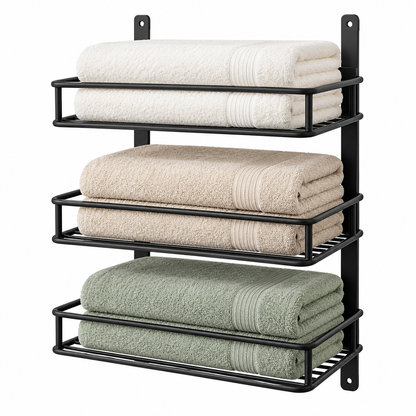 🛁 Towel Storage | Metal Wall-Mounted Rack | Bathroom & Linen Organization | Families & Homeowners | Three-Tier Hotel-Style Display