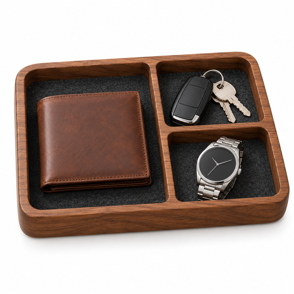 🗝️ Everyday Organizer | Wooden Valet Tray | Entryway & Nightstand Storage | Men & Homeowners | Divided Catchall Design