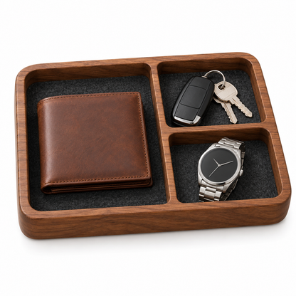 🗝️ Everyday Organizer | Wooden Valet Tray | Entryway & Nightstand Storage | Men & Homeowners | Divided Catchall Design